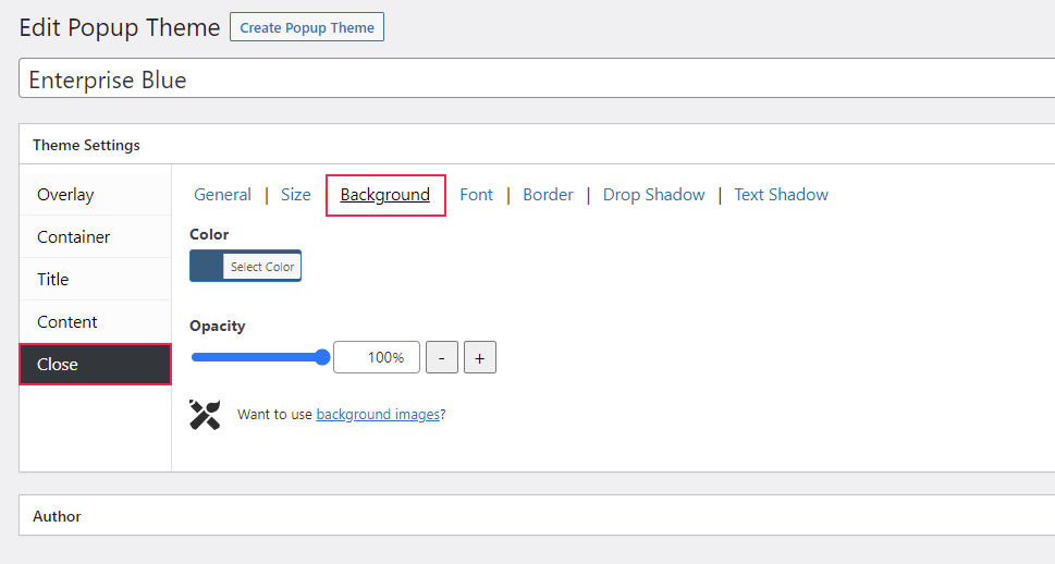 Popup Themes Close Background