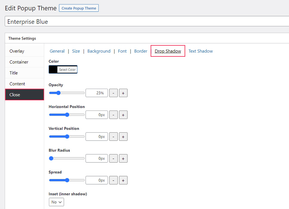 Popup Themes Close Drop Shadow