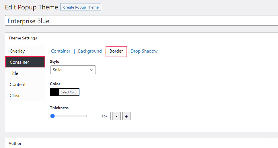 Popup Themes Container Border