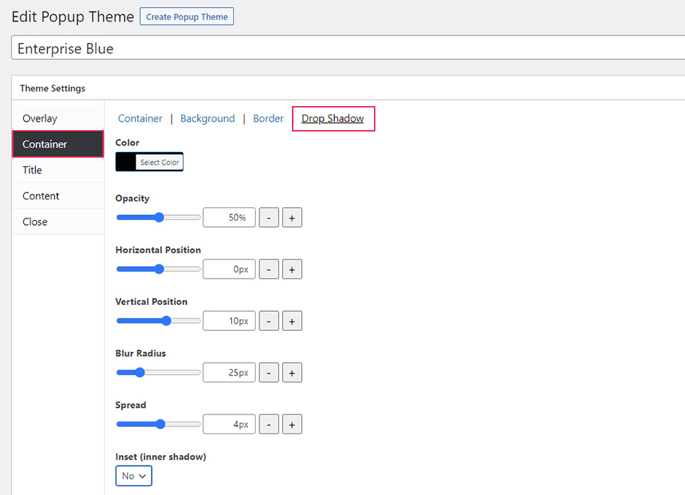 Popup Themes Container Drop Shadow