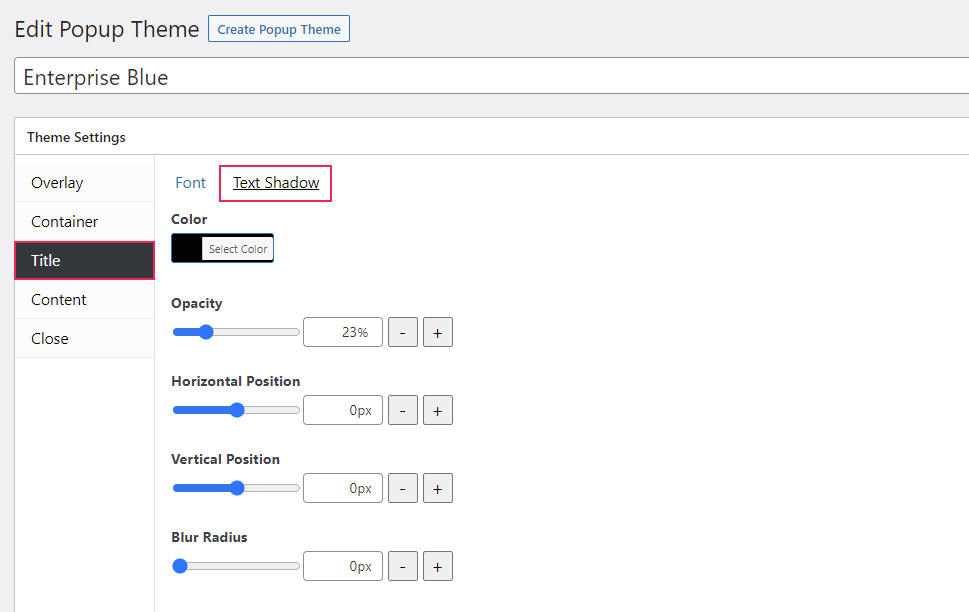 Popup Themes Title Text Shadow