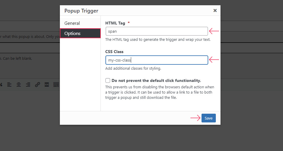 Popup Trigger Options