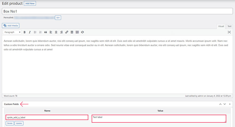 Products Custom Fields