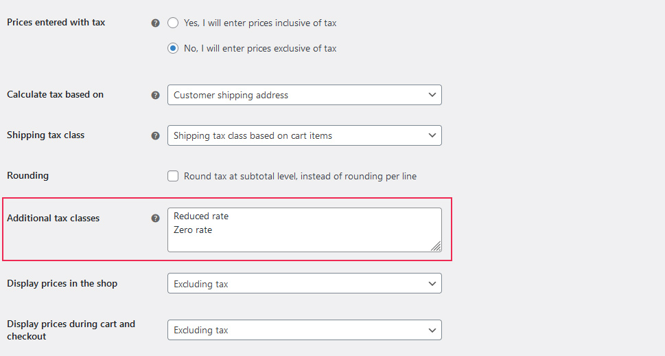 Additional Tax Classes