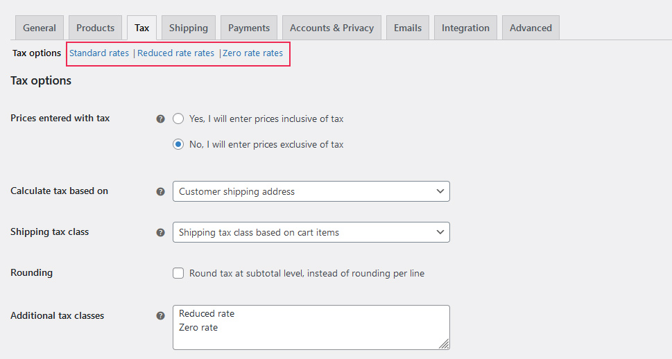 Creating Tax Classes