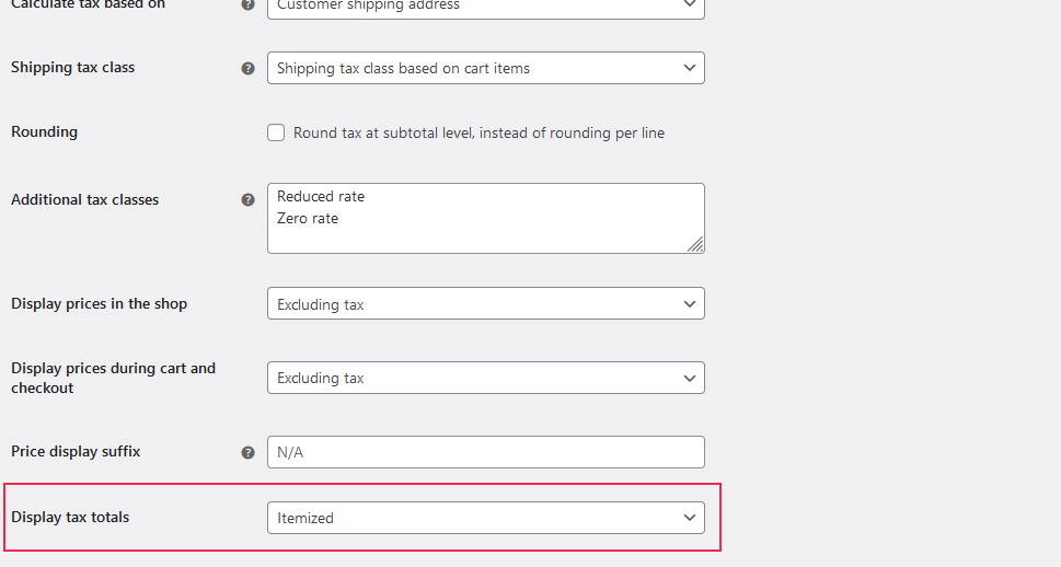 Display Tax Totals