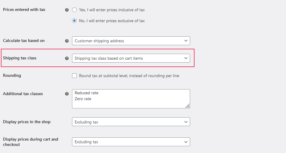 Shipping Tax Class