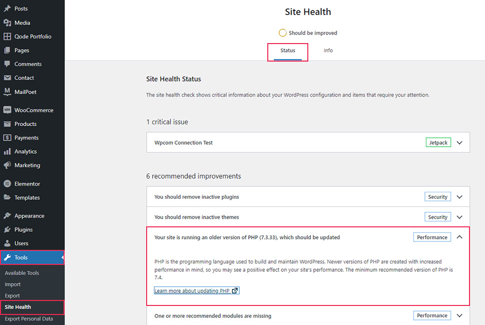 Site Health Status