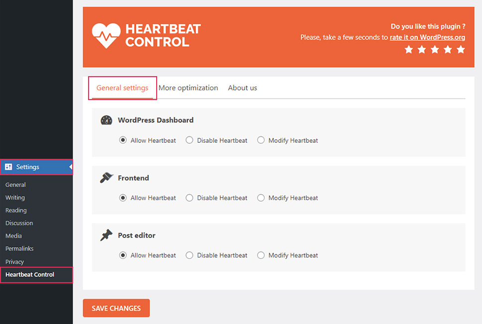 Heartbeat Control Settings