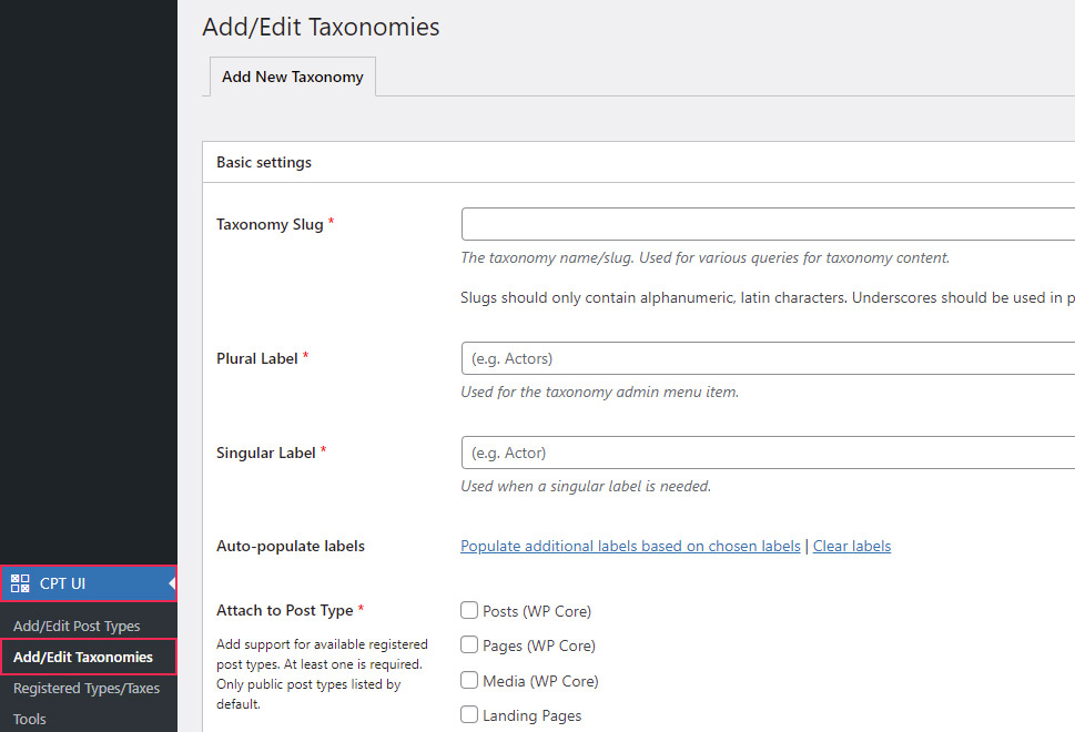 Add Edit Taxonomies