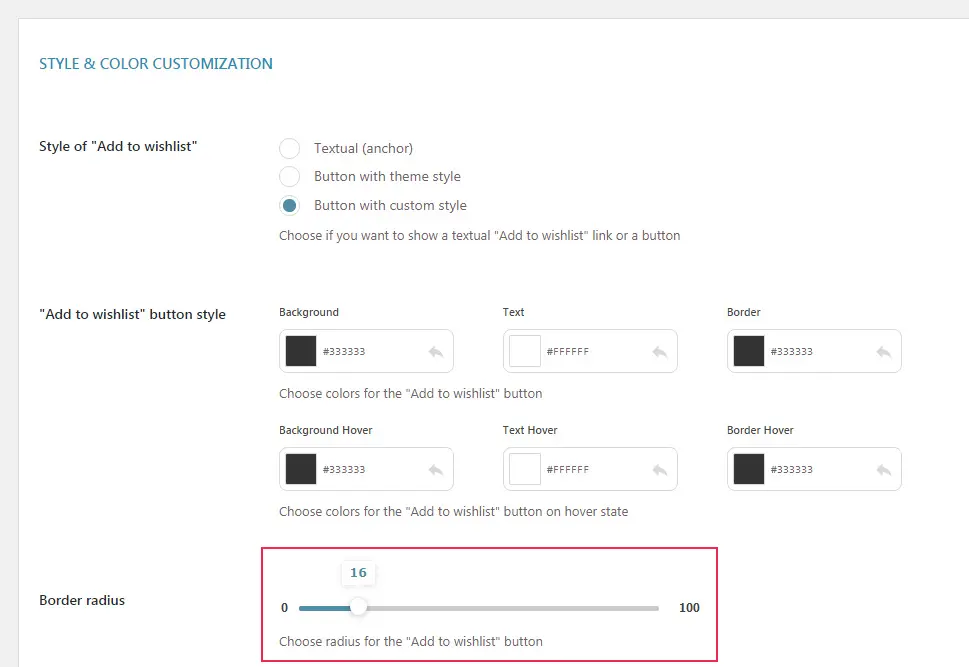 Add to Wishlist Custom Button Border Radius