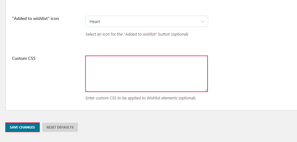 Add to Wishlist Custom CSS