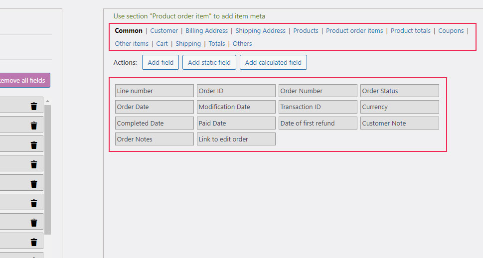 Available Export Fields