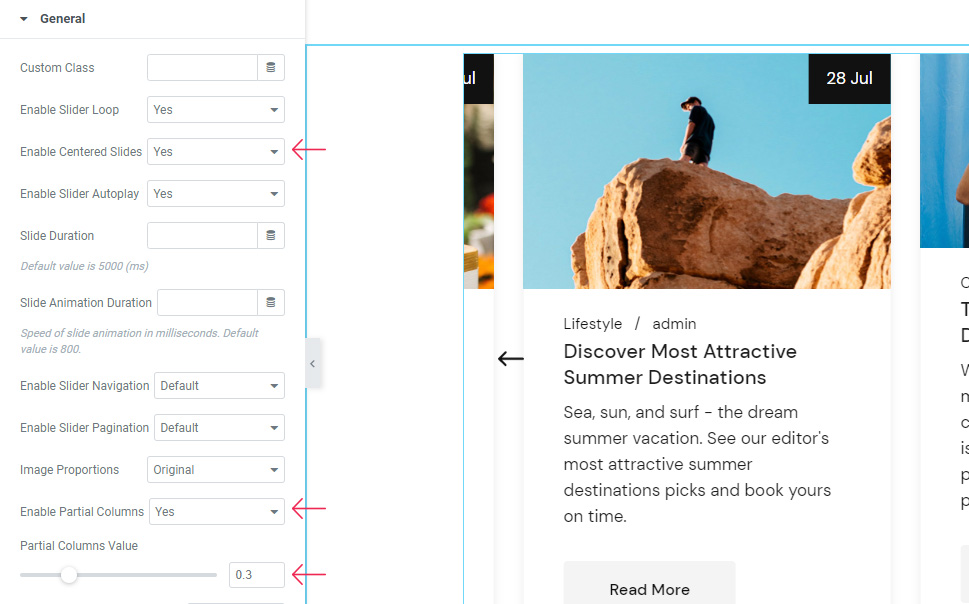 Centered Slides and Partial Columns