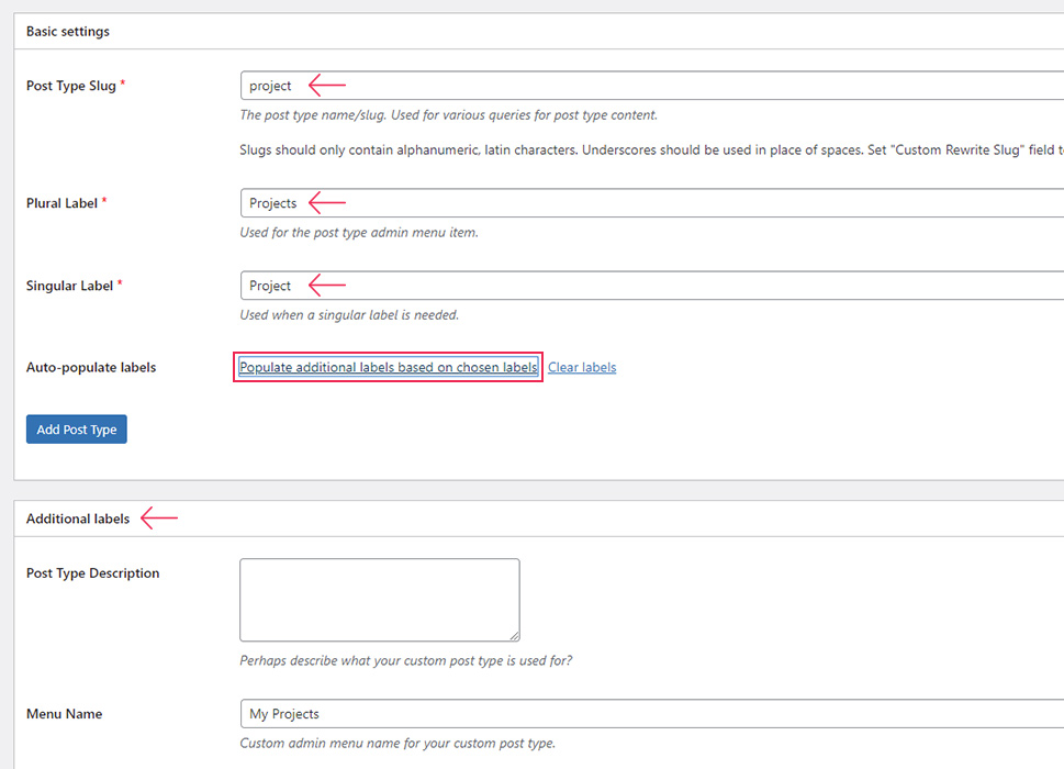 Creating a-CPT Basic Settings