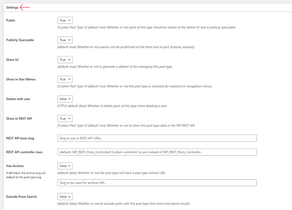 Creating a CPT Settings