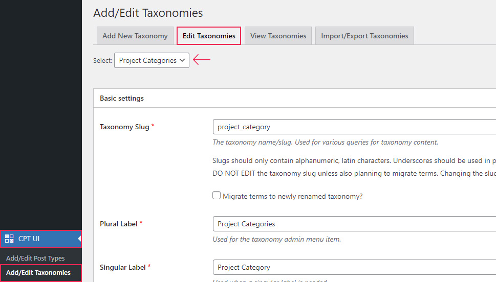 Edit Taxonomies