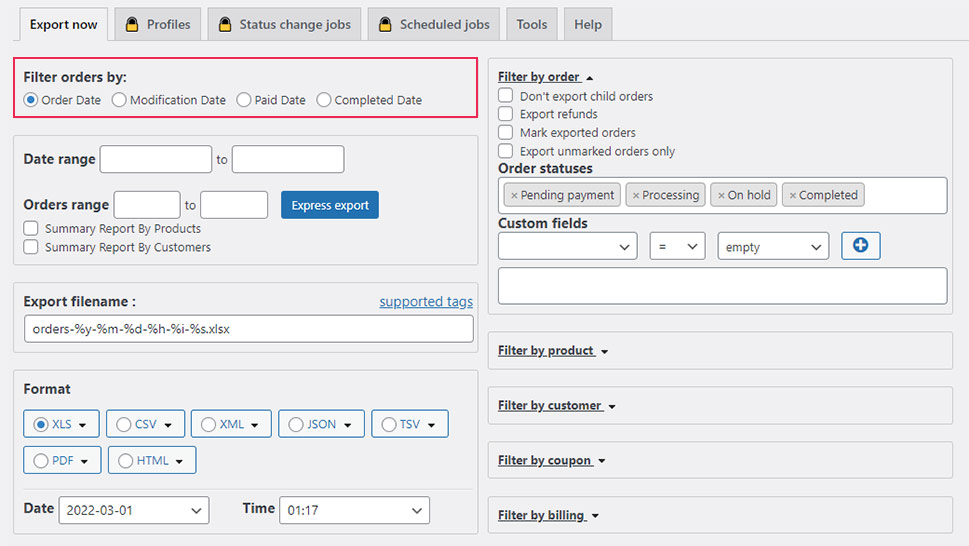 Filter Orders By