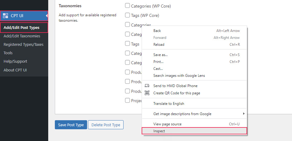 Inspect Taxonomies