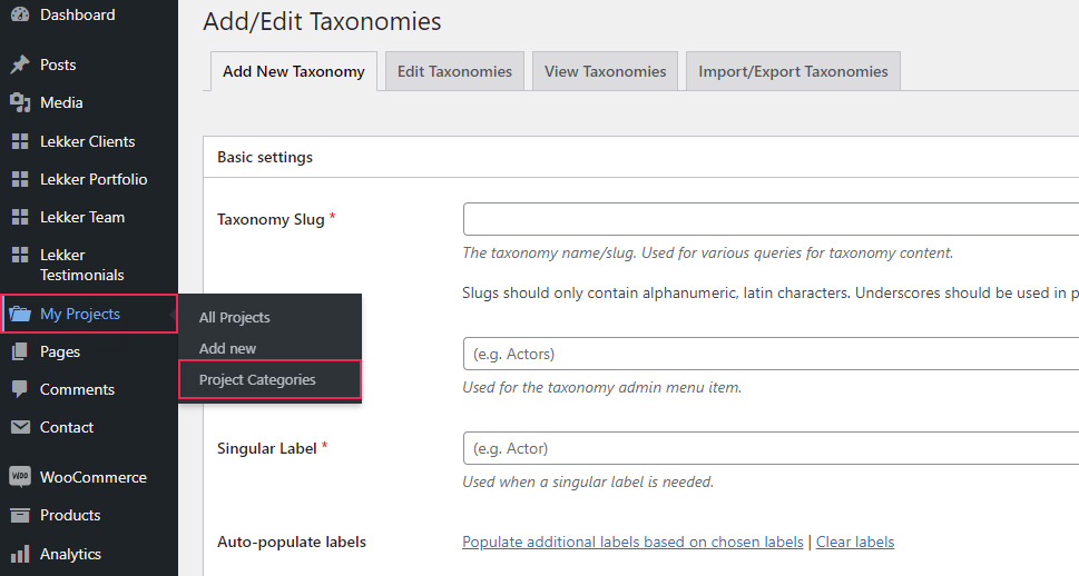 My Projects Project Categories