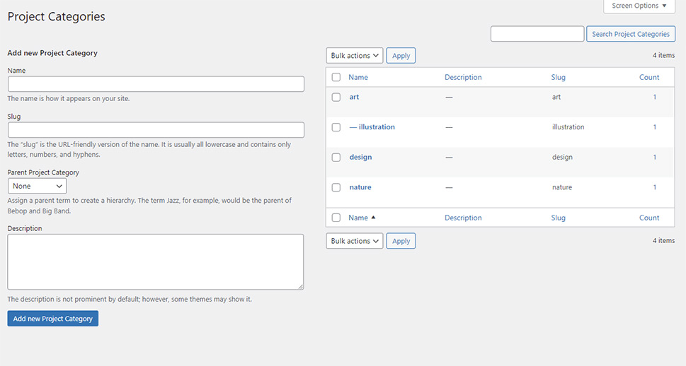 Project Categories Backend