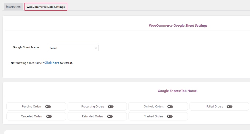 WooCommerce Data Settings