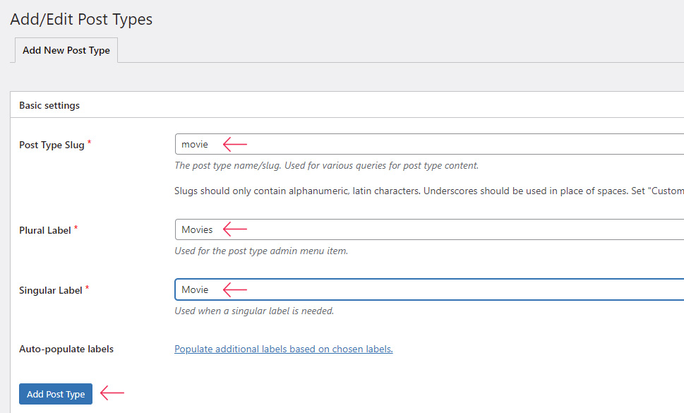 CPT UI Basic Settings