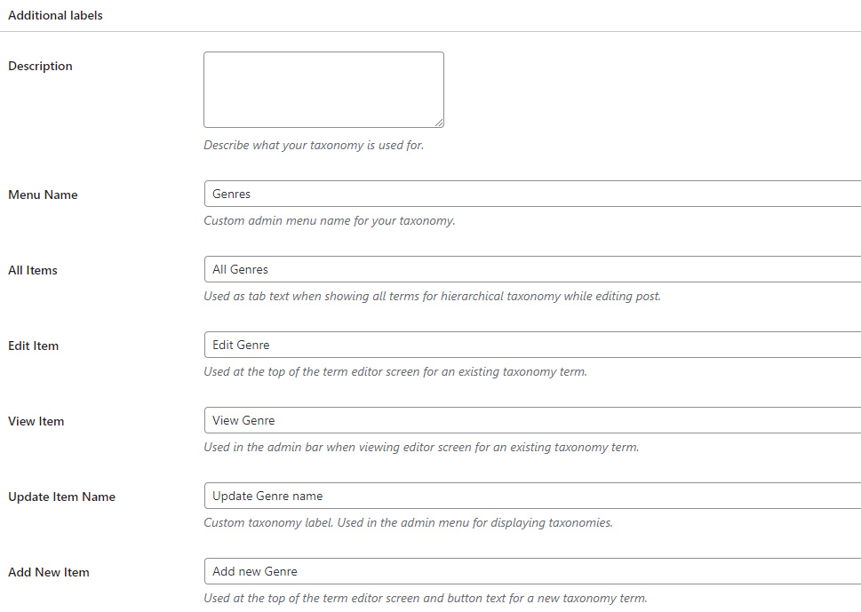Taxonomy Additional Labels