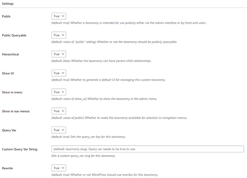 Taxonomy Settings