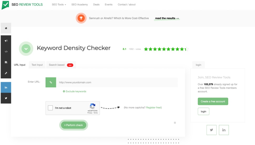 Keyword Density Checker by SEO Review Tools