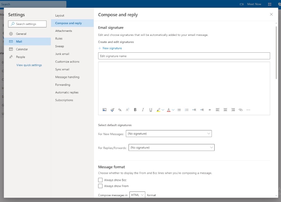 Outlook Signature Settings