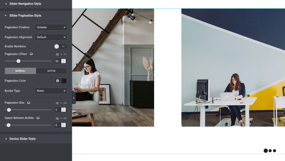 Preview Slider Pagination Settings 2