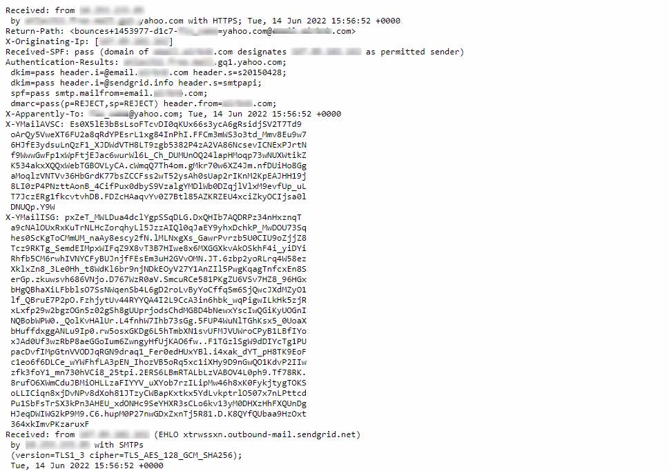 Yahoo Email Header Data