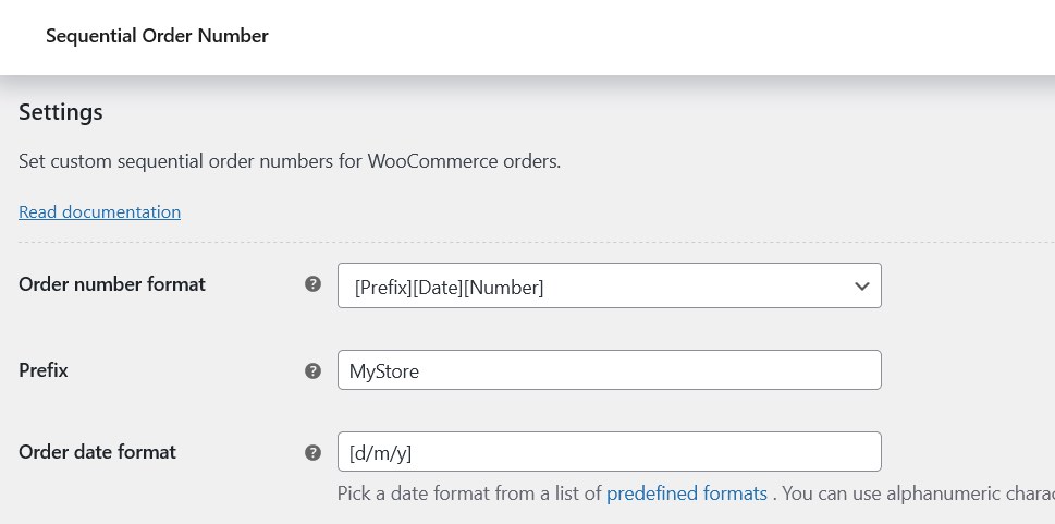 Sequential Order Number Settings