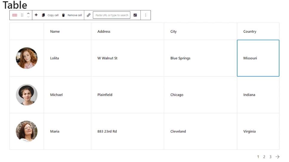 Data Table Gutenberg Cell Style