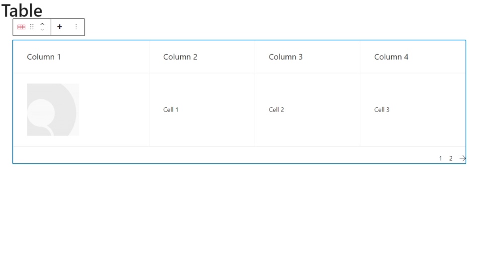 Data Table Gutenberg Rows and Columns