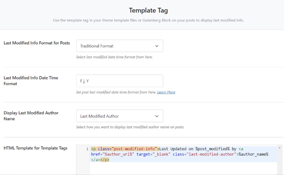 HTML Template for Templates Tags