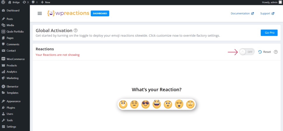 WP Reactions Turn On