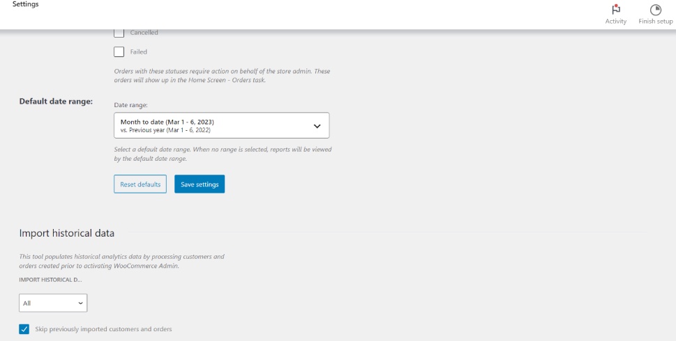 Woo Metrics Date Range