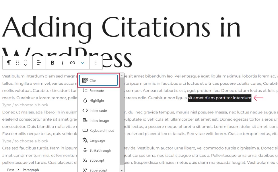 how to add citations in wordpress