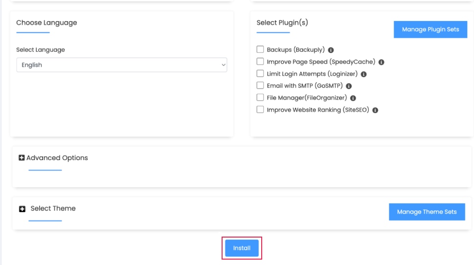 Install WordPress on control panel 2